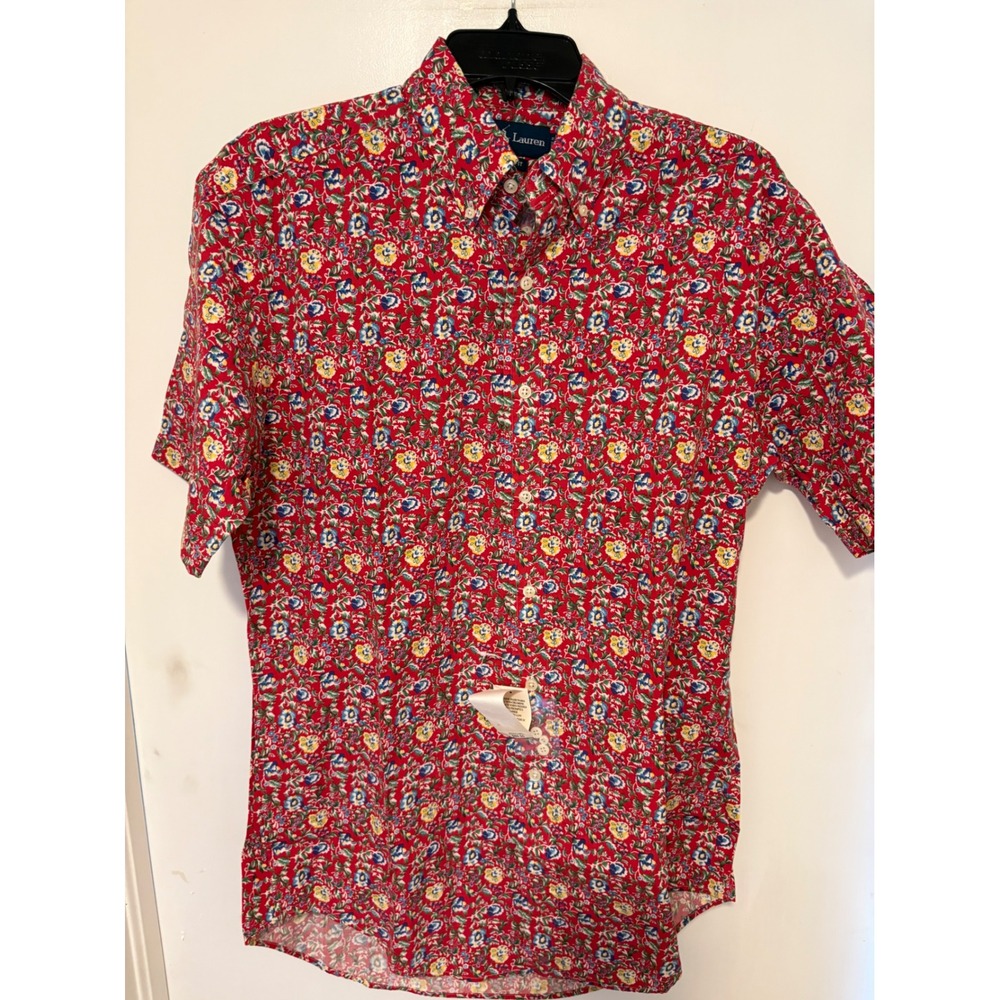 Ralph Lauren Mens Classic Fit Red Floral Short Sleeve Button Down Shirt Small